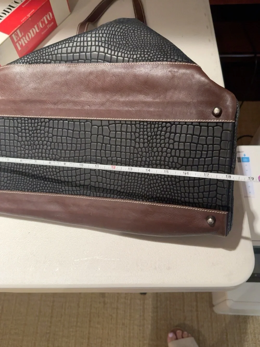 BRIC’S Italy Croc Embossed Weekender Duffle Travel Bag Leather Trim Black Brown
